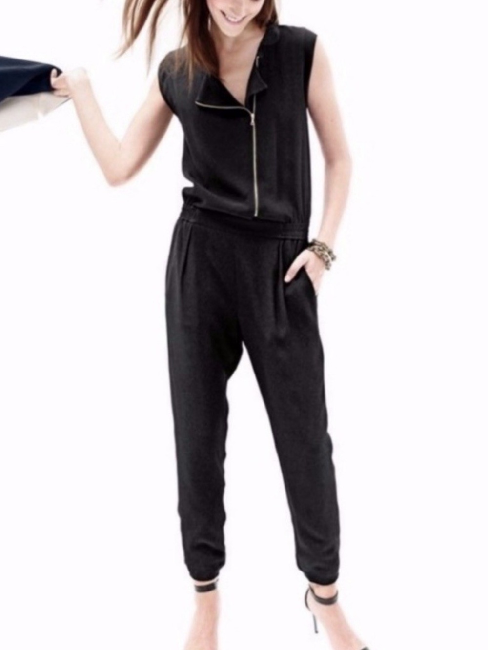 J. Crew Black Asymmetric Zip Jumpsuit - size 8